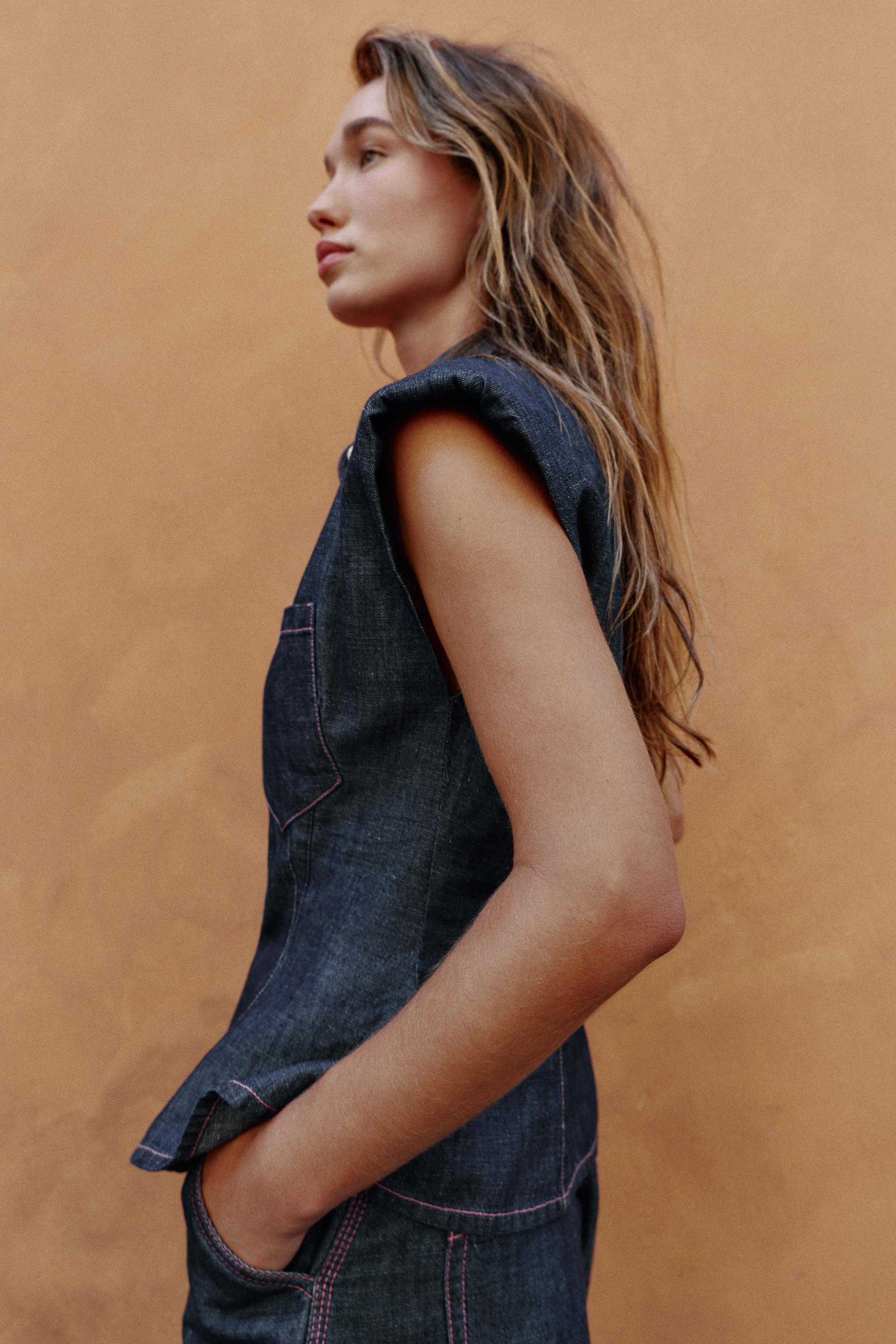 CHEMISE PEPLUM AVEC ÉPAULETTES ET LIN