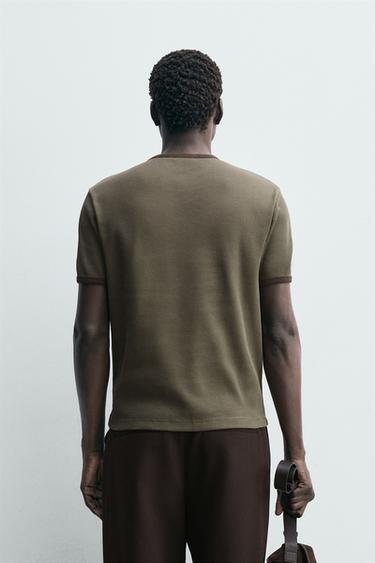 WAFFLE-KNIT TEXTURED T-SHIRT - mid khaki by Zara - Image 2