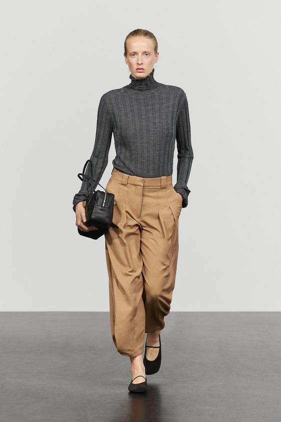 Zara Wool blend pants with pleated detail - Dark mink - Image 0