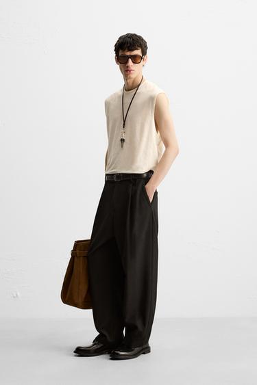 100% LINEN TANK T-SHIRT - Ecru by Zara - Image 3