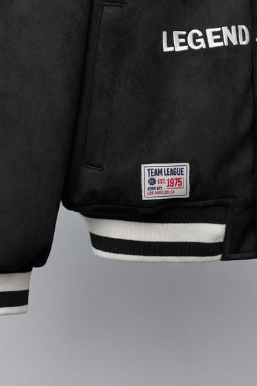 BLOUSON BOMBER EFFET DAIM À INSCRIPTION BRODÉE - Noir de Zara - Image 6