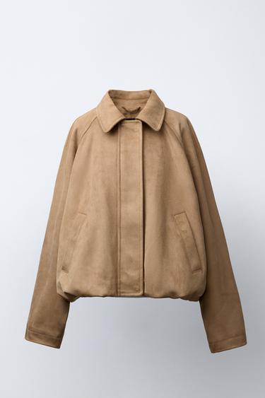 FAUX SUEDE BOMBER JACKET - Sand by Zara