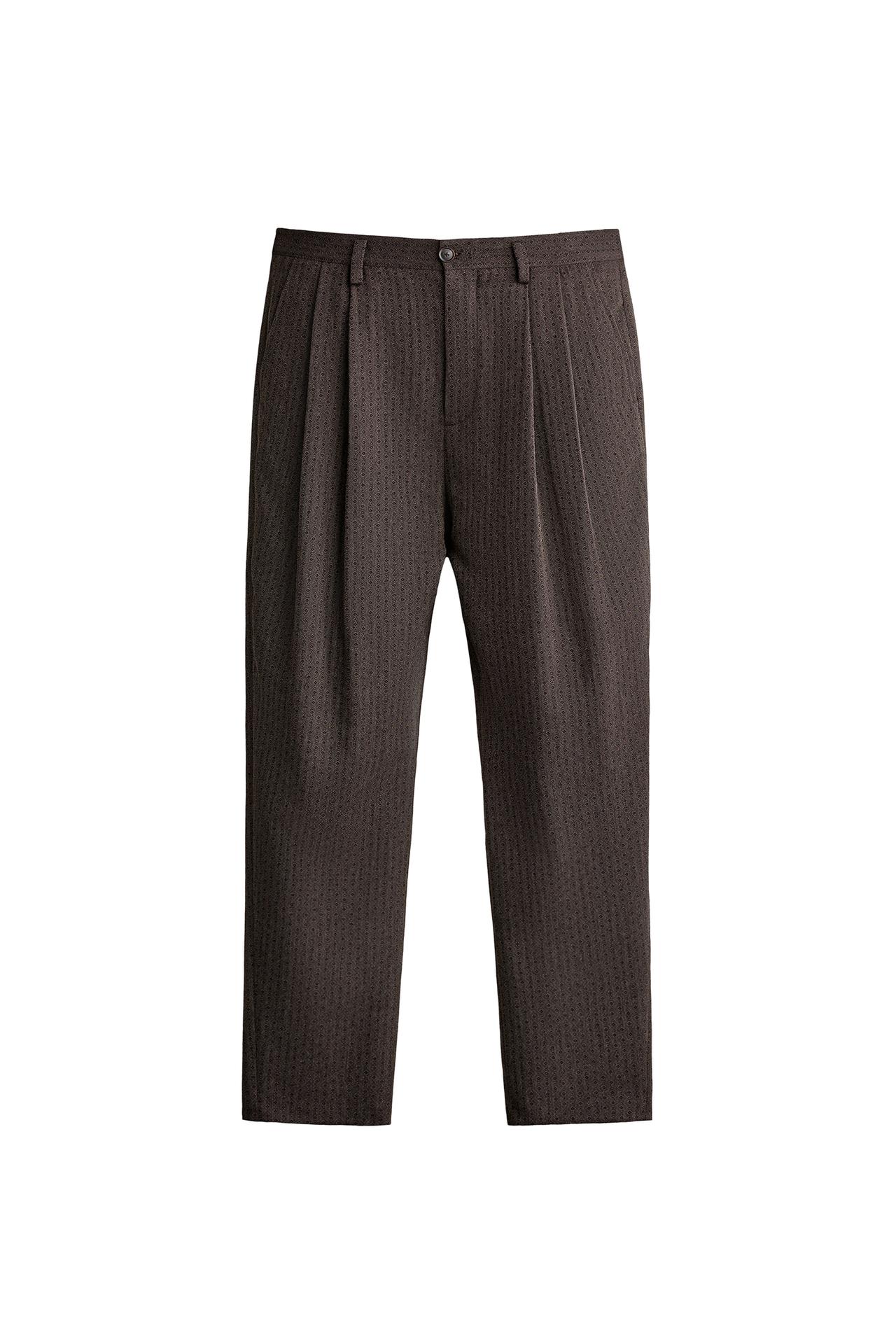 PLEATED GEOMETRIC JACQUARD TROUSERS