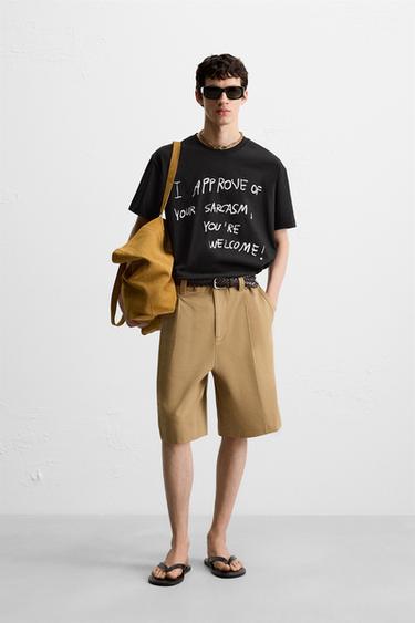 Zara SLOGAN PRINT T-SHIRT - Black - 圖片 0