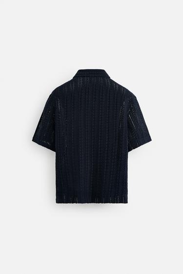 CROCHET TEXTURED SHIRT - Navy blue by Zara