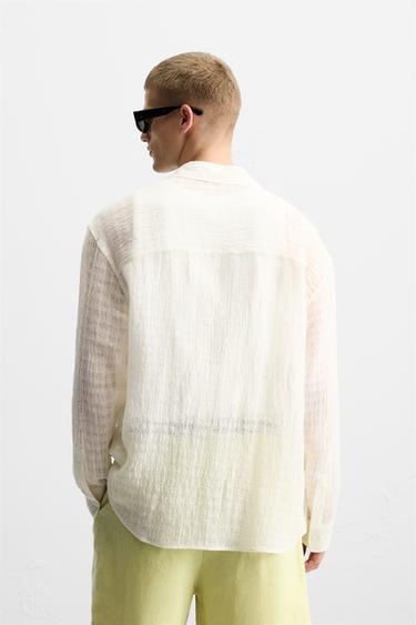 COTTON/LINEN TEXTURED SHIRT - Oyster-white by Zara - Image 3