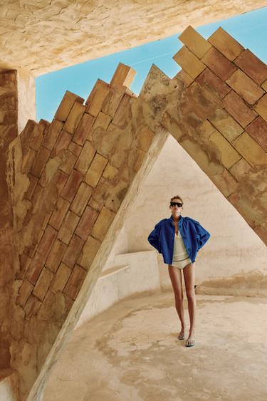 HIGH NECK LINEN BLEND JACKET - Cobalt by Zara