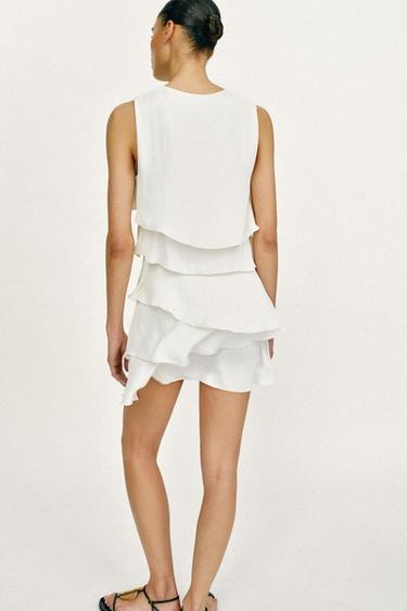 ROBE COURTE À VOLANTS - Écru de Zara - Image 4