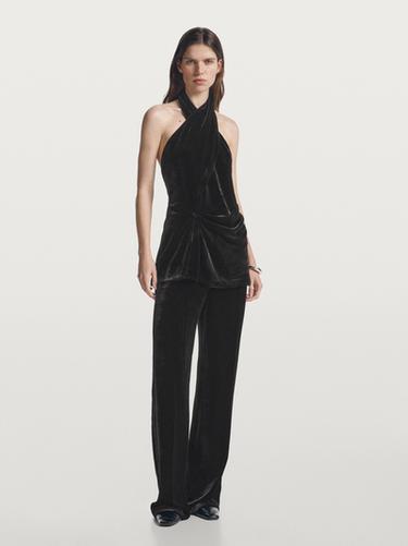 Zara Wide-leg velvet trousers - Black