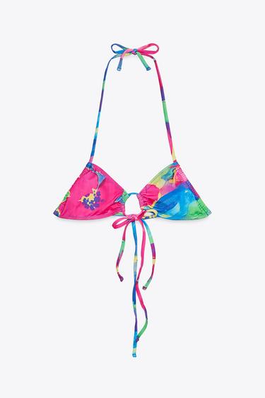 HAUT DE BIKINI IMPRIMÉ À NŒUDS - Bleu de Zara - Image 3