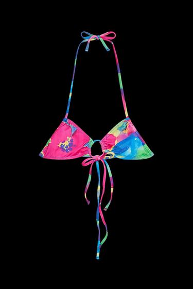 PRINTED BIKINI TOP WITH TIES - Blue by Zara - Image 0