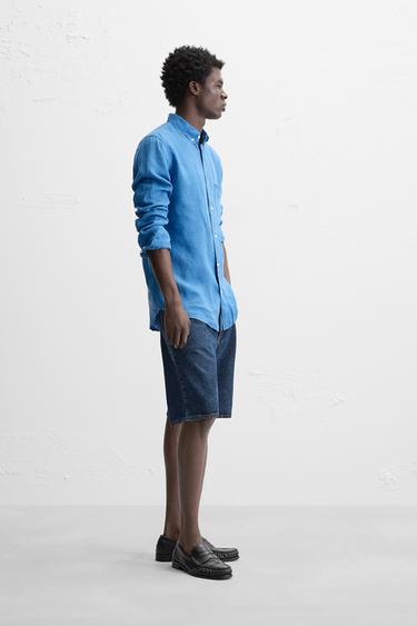 100% LINEN SHIRT - Light indigo by Zara - Image 3