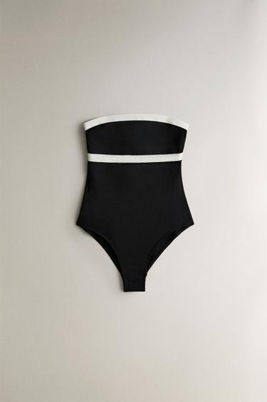 MAILLOT DE BAIN DE PLAGE BANDE CONTRASTANTE - Noir de Zara