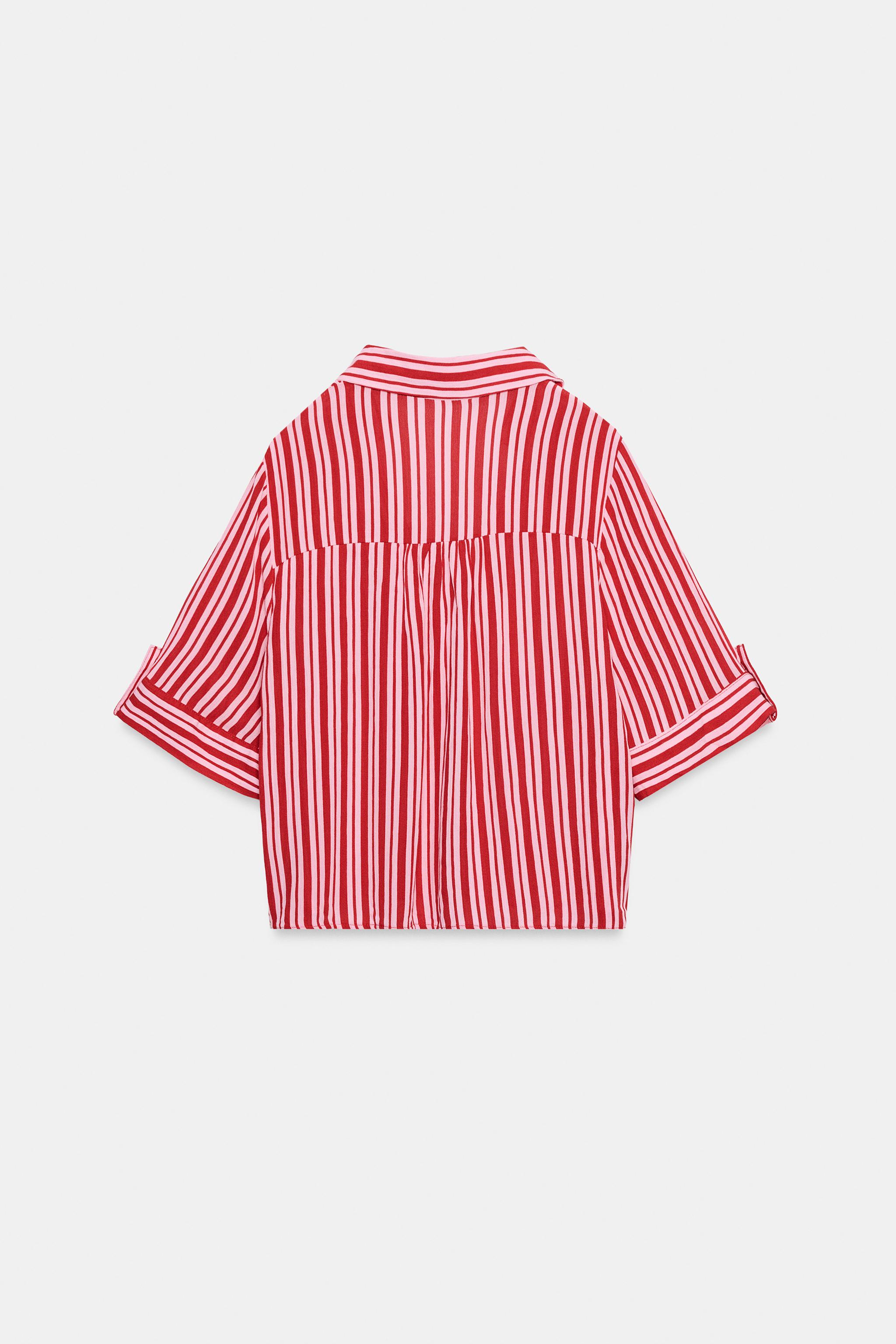 Женские рубашки Zara FLOWY STRIPED SHIRT — фото 7