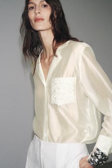 ZW COLLECTION EMBROIDERED POCKET SHIRT - Yellow by Zara - Image 0