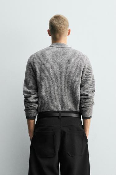 BOUCLÉ TEXTURED KNIT POLO SHIRT - Grey by Zara - Image 2