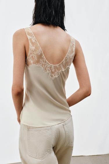 TOP SATINÉ DENTELLE ZW COLLECTION - Écru de Zara - Image 2