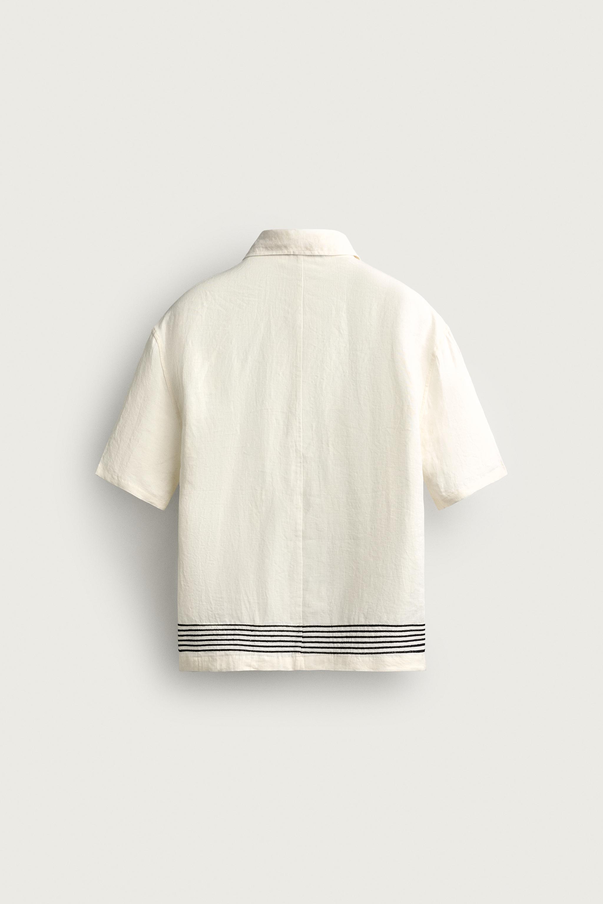 Мужские рубашки Zara 100% LINEN STRIPED POLO SHIRT — фото 7