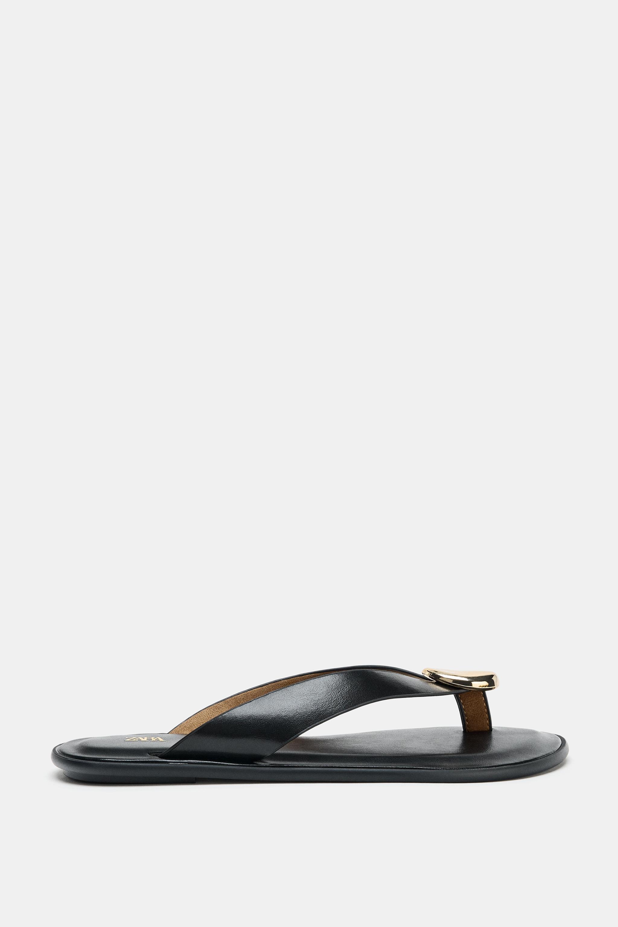 FLAT SANDALS WITH METAL EMBELLISHMENT - Black | ZARA South