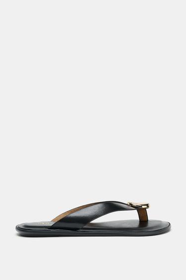 FLAT SANDALS WITH METAL EMBELLISHMENT - Black by Zara - Image 0