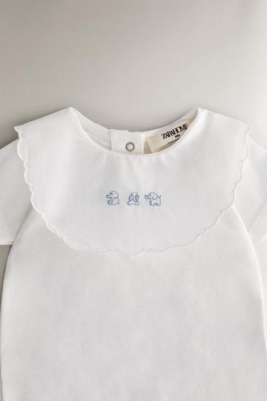 CHILDREN'S SHORT ROMPER WITH EMBROIDERED ELEPHANT - Oyster-white by Zara - Image 1