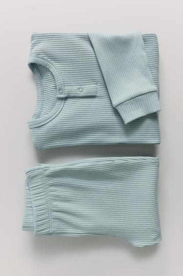 6-14 РОКІВ/ ОДНОТОННА ПІЖАМА В РУБЧИК - Зелений Zara