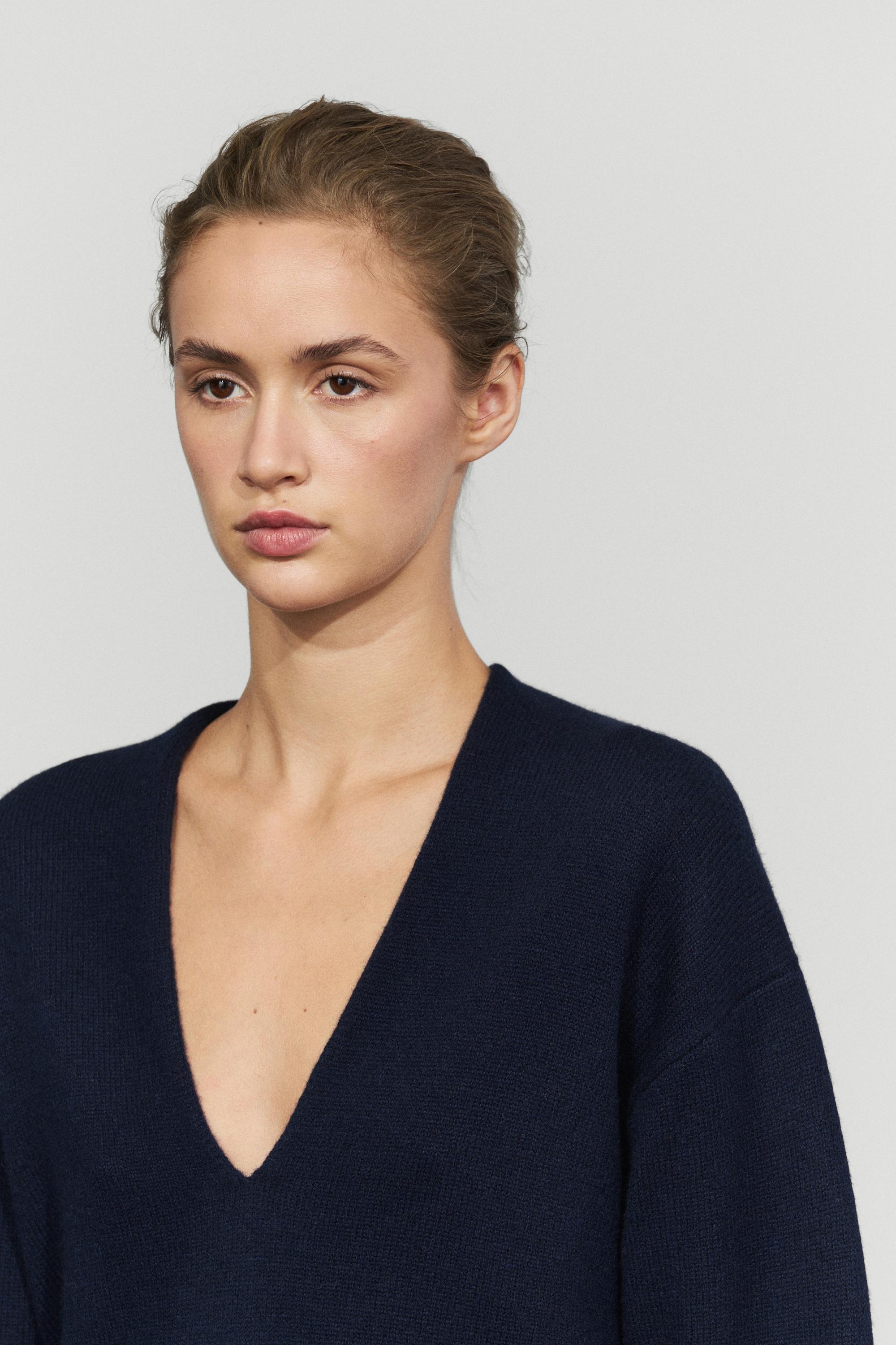 Wool-blend knit V-neck sweater