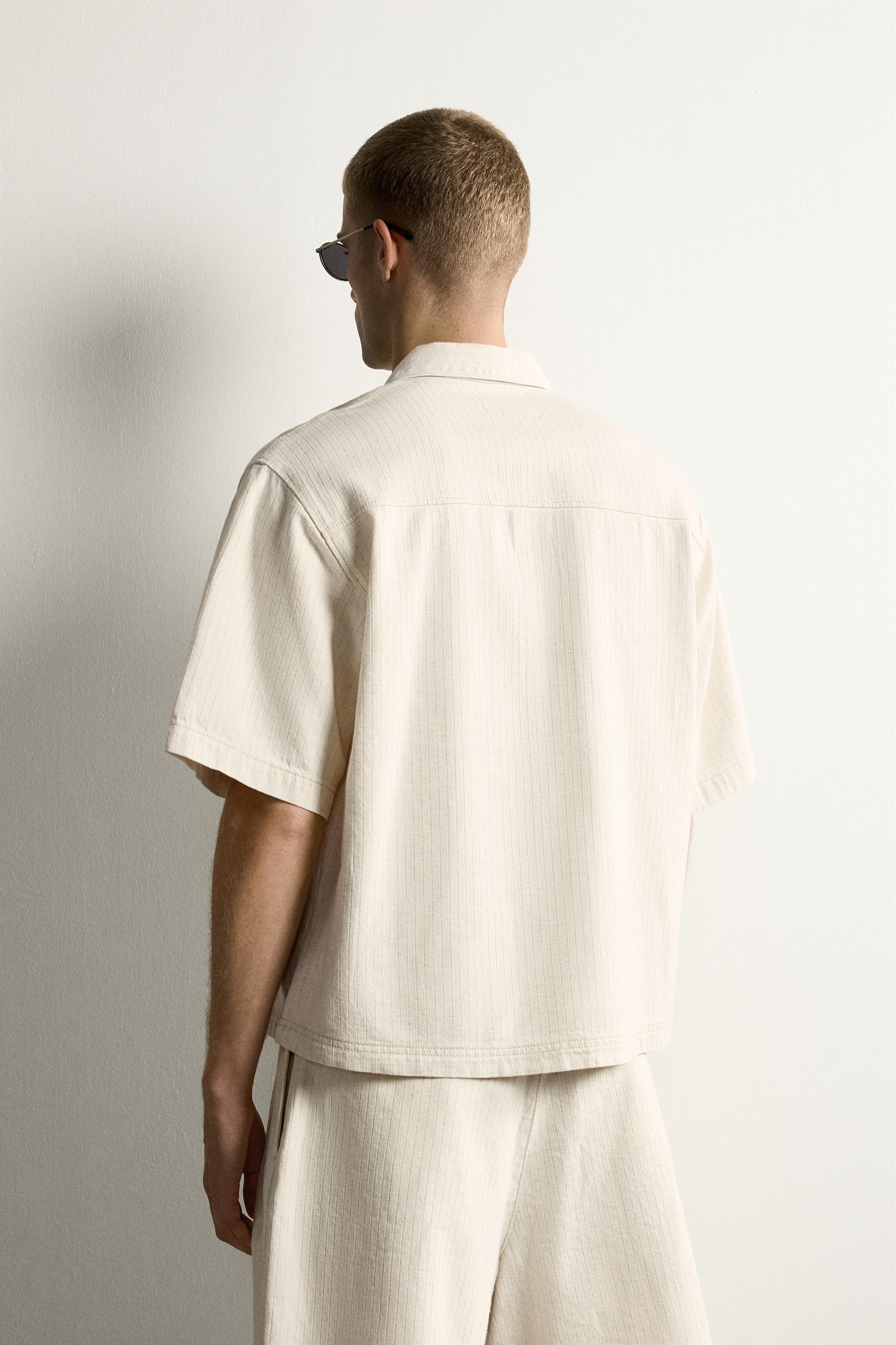 Мужские рубашки Zara BOXY FIT STRIPED POLO SHIRT — фото 3