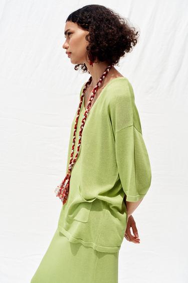 TOP OVERSIZE EN MAILLE MANCHES COURTES - Vert de Zara - Image 4