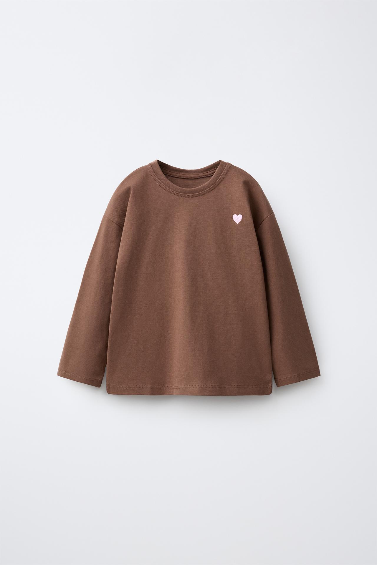EMBROIDERED HEART T-SHIRT — Chocolate