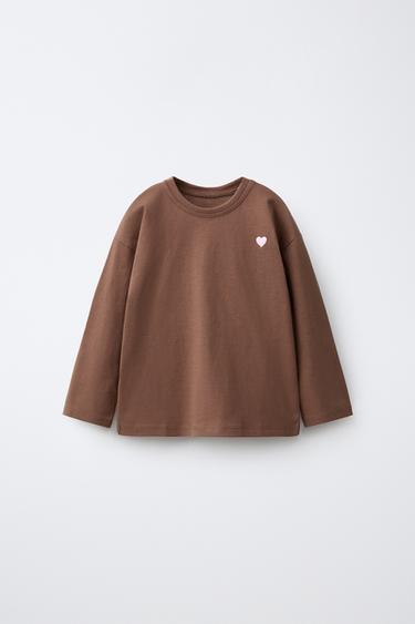 EMBROIDERED HEART T-SHIRT - Chocolate by Zara