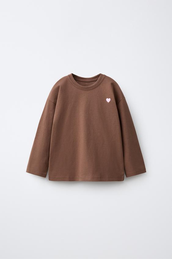 Zara EMBROIDERED HEART T-SHIRT - Chocolate - Image 0