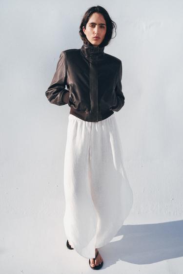 BLOUSON BOMBER EN CUIR AVEC ÉPAULETTES ZW COLLECTION LIMITED EDITION - Marron foncé de Zara - Image 0