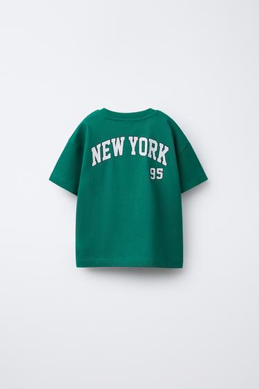 Zara JOGGING TEXT T-SHIRT - Dark green