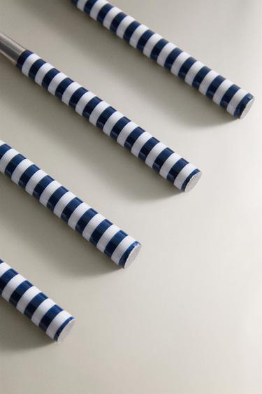 LOT FOURCHETES À DESSERT MANCHE RAYURES (LOT DE 4) - Bleu / Blanc de Zara - Image 2
