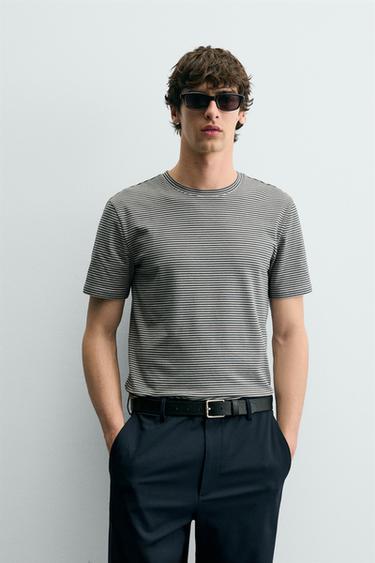 BASIC SLIM FIT T-SHIRT - Grey / Blue by Zara