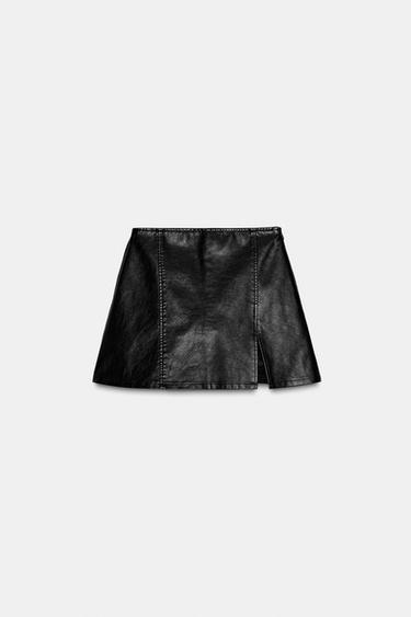 Zara SUKNJA-PANTALONE OD VEŠTAČKE KOŽE – Crna