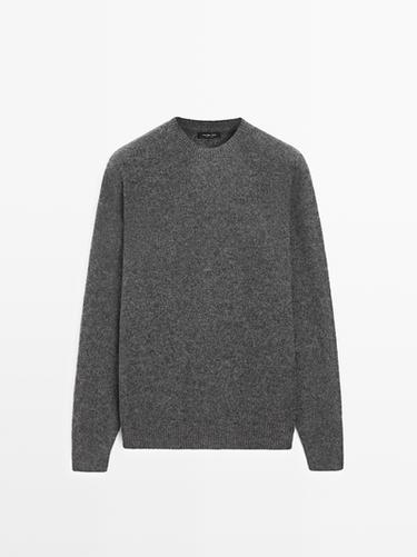 Zara Knit cotton and wool sweater with crew neck - Anthracite Gray