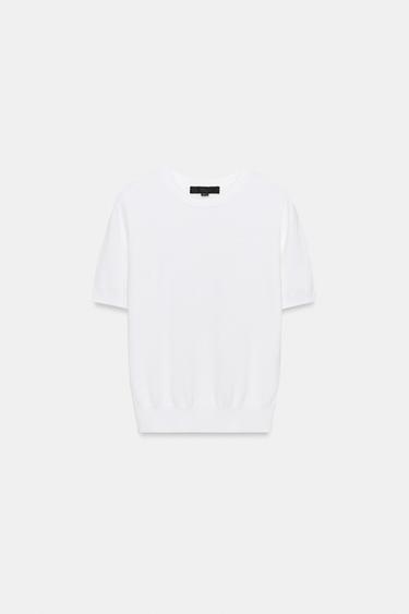 HAUT EN MAILLE BASIQUE À MANCHES COURTES - Blanc de Zara - Image 4