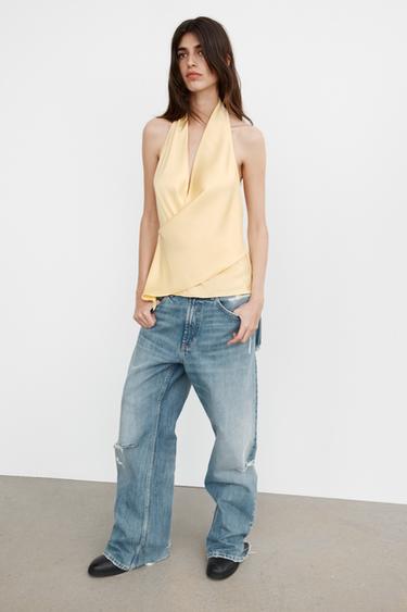 TOP SATINADO HALTER - Amarillo claro de Zara