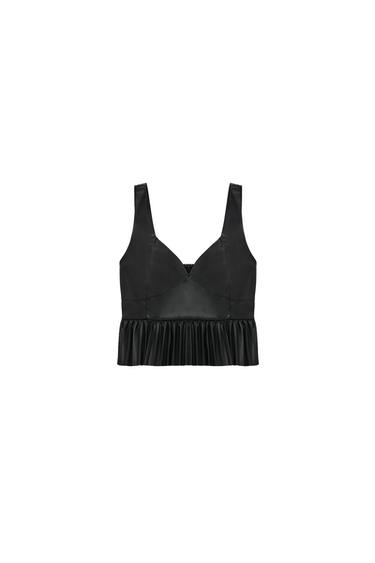 FAUX LEATHER PEPLUM TOP