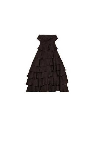 Zara GEORGETTE HALTER TOP - Dark brown