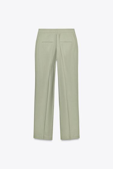 STRAIGHT-LEG LINEN BLEND TROUSERS - Light khaki by Zara - Image 5