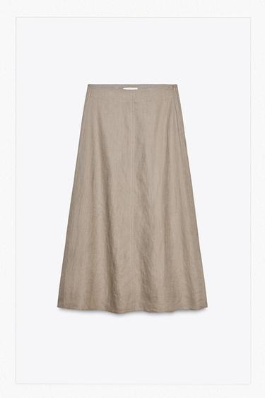 СПІДНИЦЯ-МІДІ ZW COLLECTION ЗІ 100% ЛЬОНУ - Норковий Zara