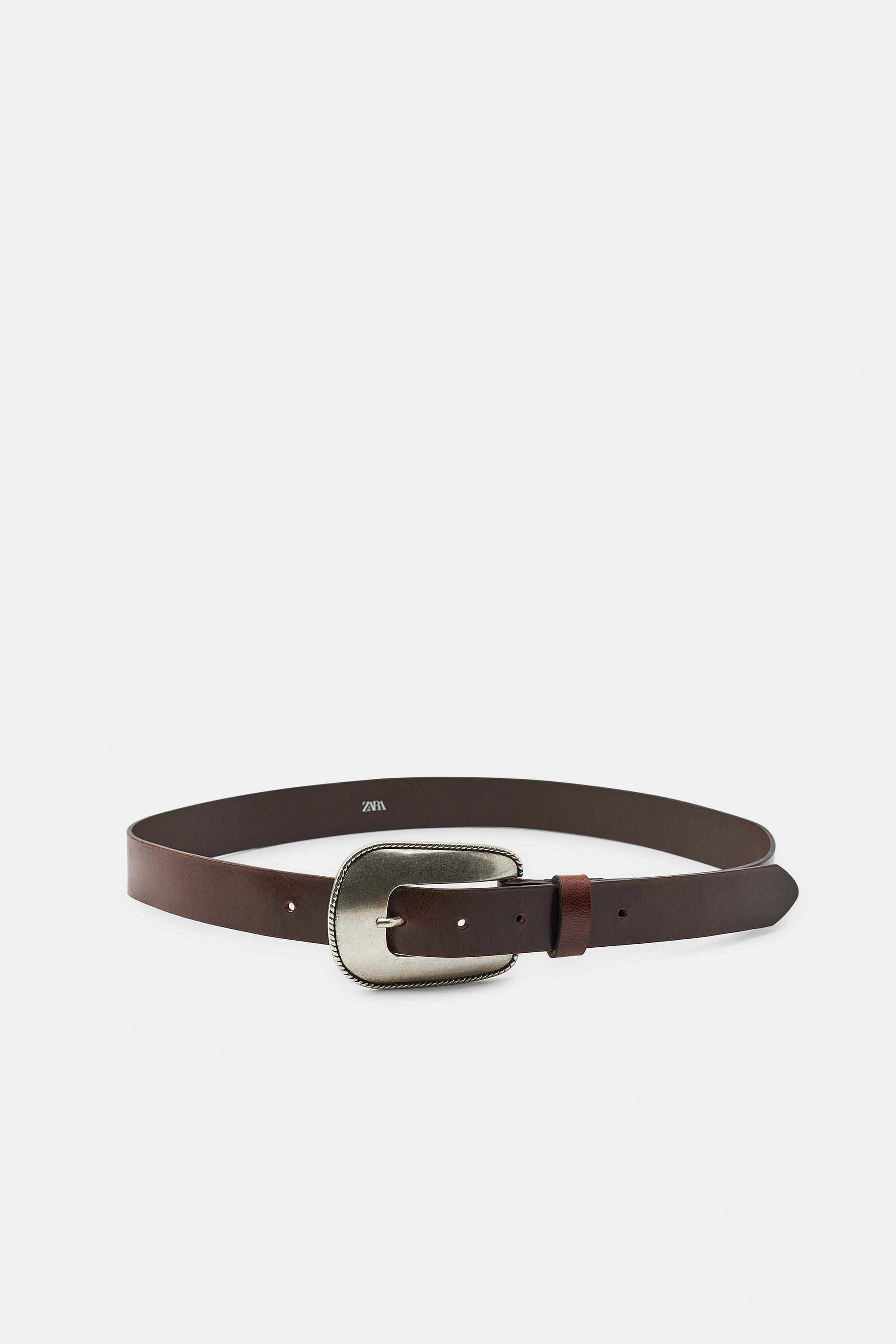 100% LEATHER METALLIC BUCKLE BELT — Chocolate