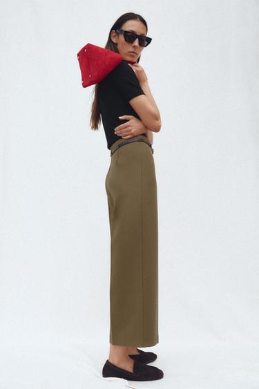 PANTALÓN CULOTTE CINTURÓN ZW COLLECTION - kaki-med de Zara
