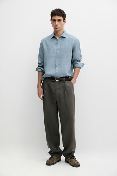 Zara Regular fit 100% linen delavé shirt - Bluish - Image 0