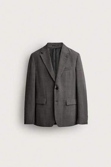 BLAZER TRAJE CUADROS CON LANA - marrón vigoré de Zara - Imagen 0