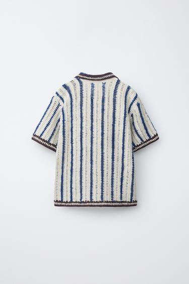 STRIPED CROCHET KNIT OVERSHIRT - Navy blue by Zara - Image 1