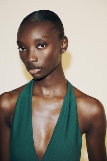 GATHERED HALTERNECK MAXI DRESS - Duck green by Zara - Image 2